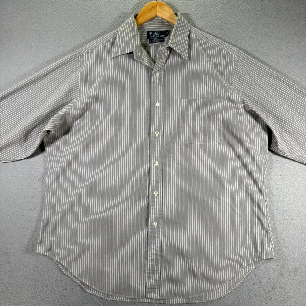 Vintage Polo Ralph Lauren Andrew Button Up Shirt Men 16.5 34/35 Gray Stripes 90s